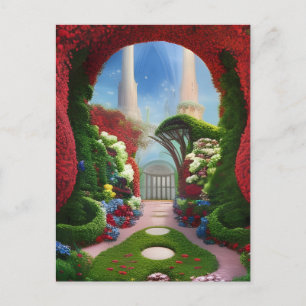 Postal El arte digital fantástico de los jardines rojos