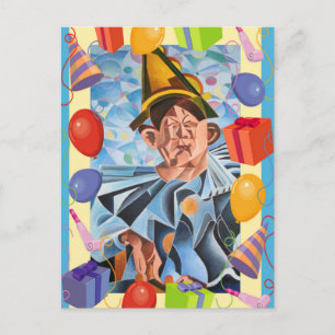 Postal El arte geométrico del payaso melancólico