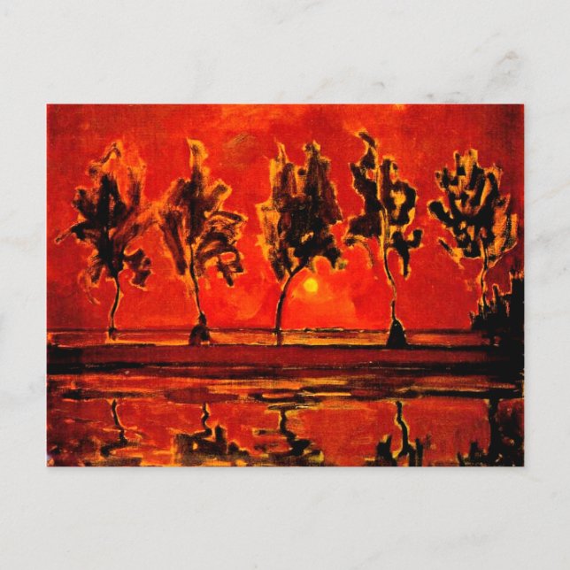 Postal El arte mondriano, los árboles del geine en Moonri (Anverso)