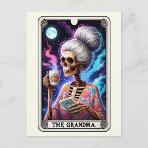 Postal El Arte Tarot de la Abuela Floral Esqueleto Acoged
