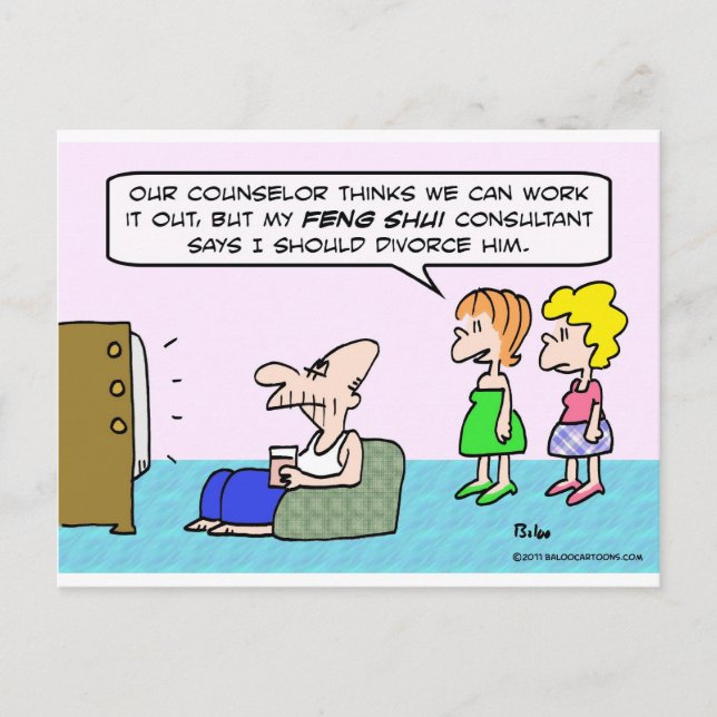 Postal El asesor de Feng Shui recomienda el divorcio. (Anverso)