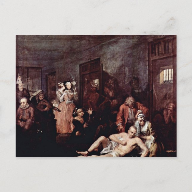 Postal El Asilo Lunático" De Hogarth William (Anverso)