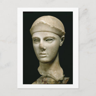 Postal El Atenea de Aegina, con casco, cabeza de un