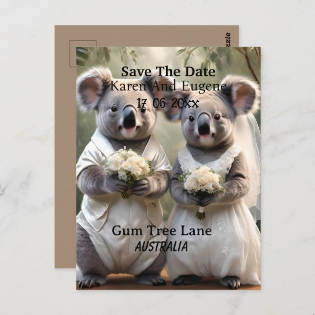 Postal El australiano Koala tiene un Boda blanco, (Anverso / Reverso)