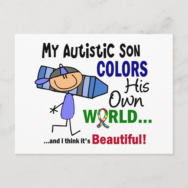 Postal El autismo COLORA A SU PROPIO Hijo MUNDIAL (Anverso)