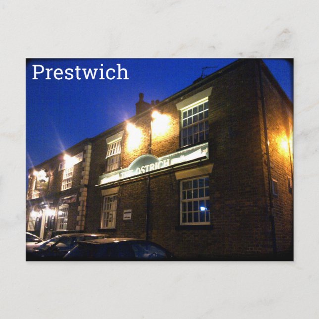 Postal El avestruz, Postcard Prestwich (Anverso)