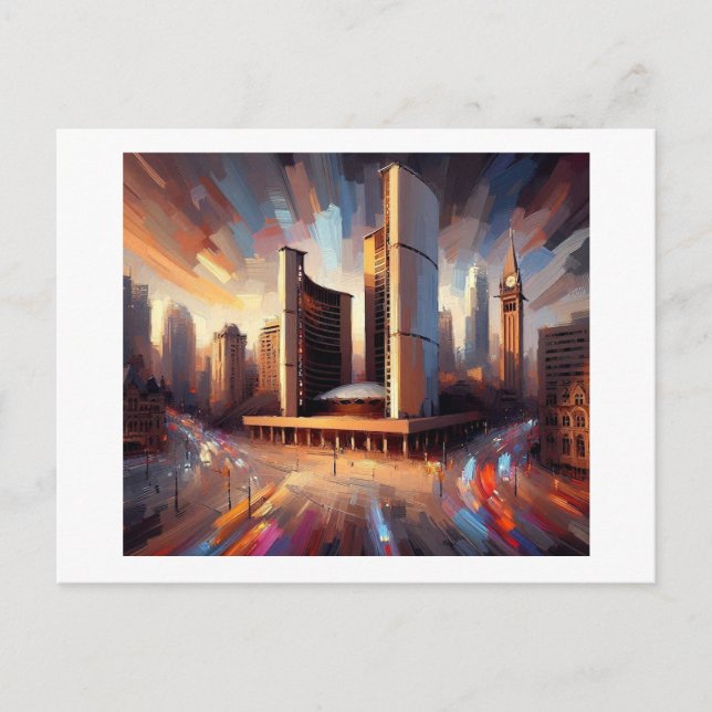 Postal El ayuntamiento de Toronto de noche, (Anverso)