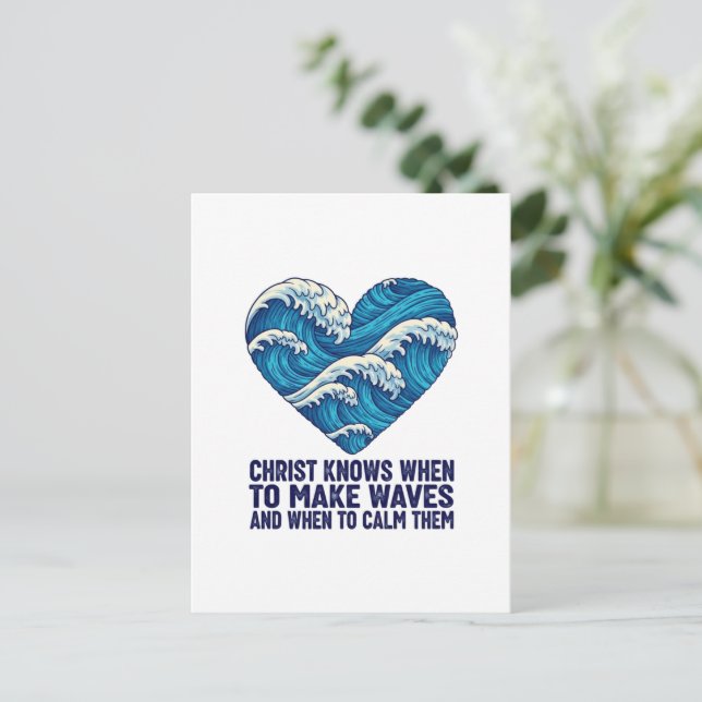 Postal El azul oceánico Cristo y el diseño de las olas (Anverso de pie)