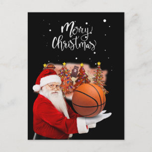 Postal El baloncesto Santa Claus está jugando con Navidad