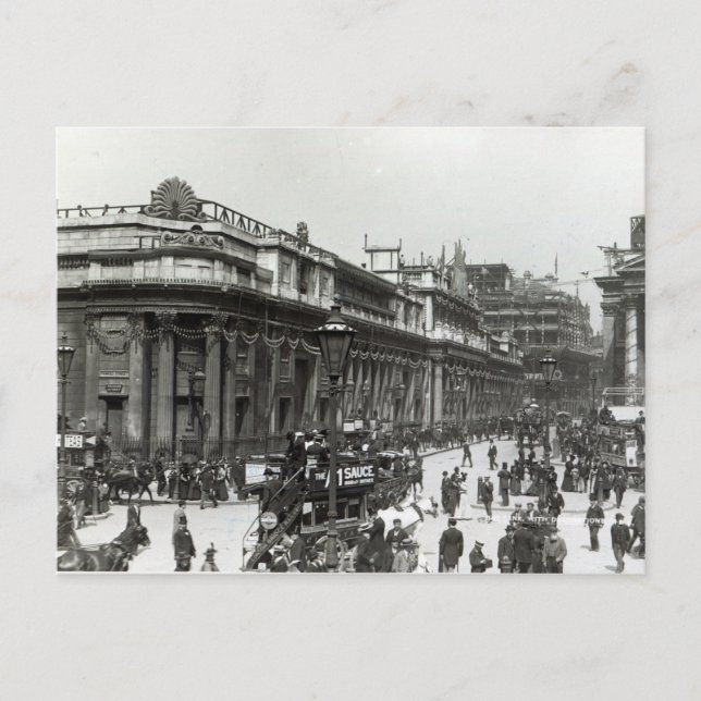 Postal El Banco de Inglaterra decorado para la Reina (Anverso)
