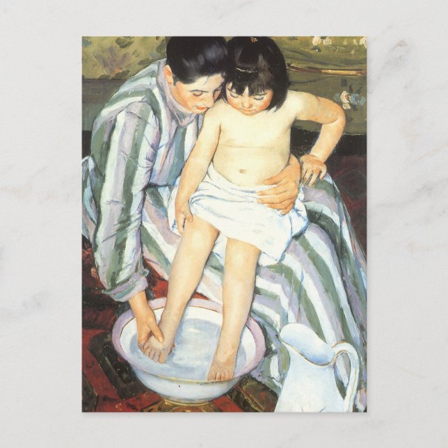 Postal El baño del niño de Mary Cassatt Impresionismo vin (Anverso)