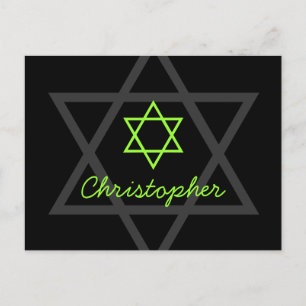 Postal El Bar Verde Negro y Lime Mitzvah Gracias