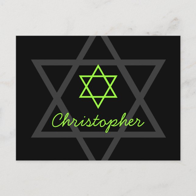 Postal El Bar Verde Negro y Lime Mitzvah Gracias (Anverso)