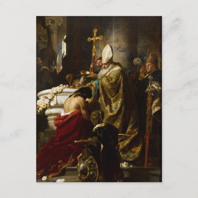 Postal El bautismo de vajk de Gyula Benczúr (1875) (Anverso)