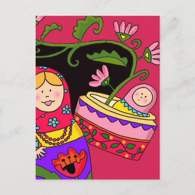 Postal El bebé arte folclórico ucraniano de Matryoshka (Anverso)