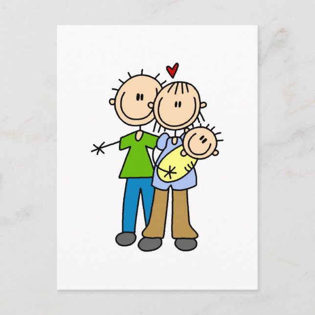 Postal El bebé hace tres camisetas y regalos (Anverso)