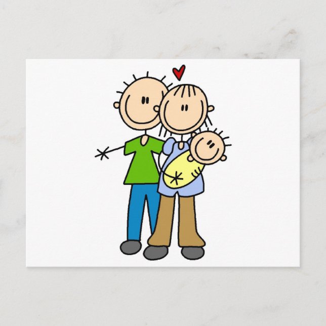 Postal El bebé hace tres camisetas y regalos (Anverso)