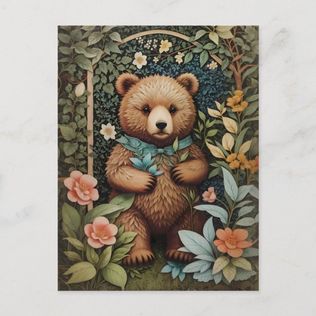 Postal El bebé lindo oso marrón William Morris inspirado (Anverso)