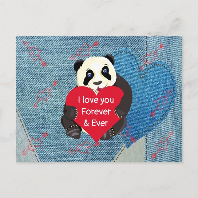Postal El bebé Panda de San Valentín abrazando el gran co (Anverso)