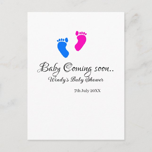 Postal El bebé se acerca pronto la ducha bebé azul rosa p (Anverso)