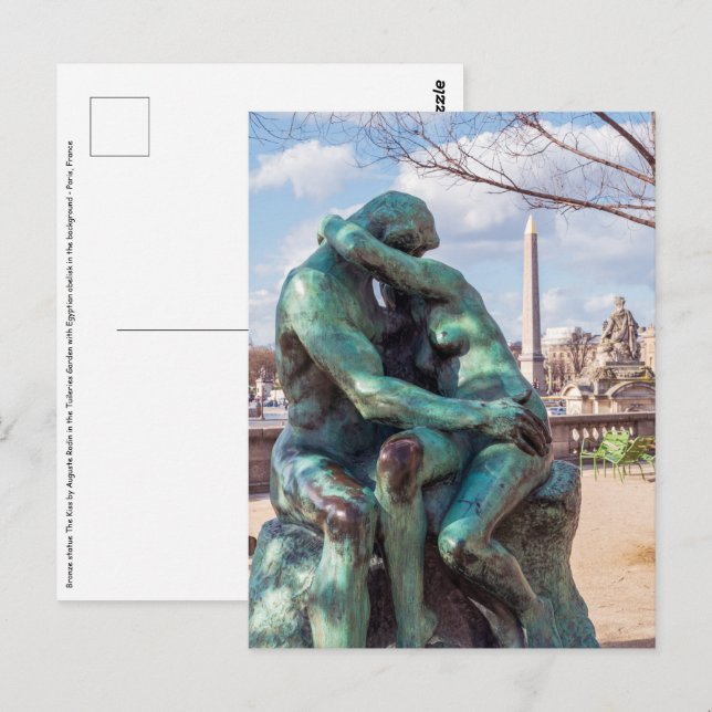 Postal El beso de Auguste Rodin en las Tullerías, París (Anverso / Reverso)