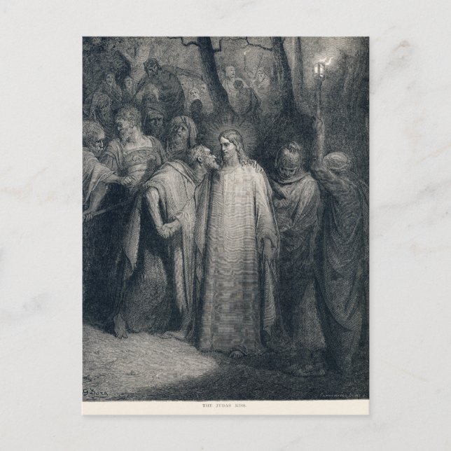 Postal El beso de Judas 14:45 de Gustave Doré 1866 (Anverso)