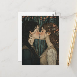 Postal El beso de los amantes Cuento de hadas vintage