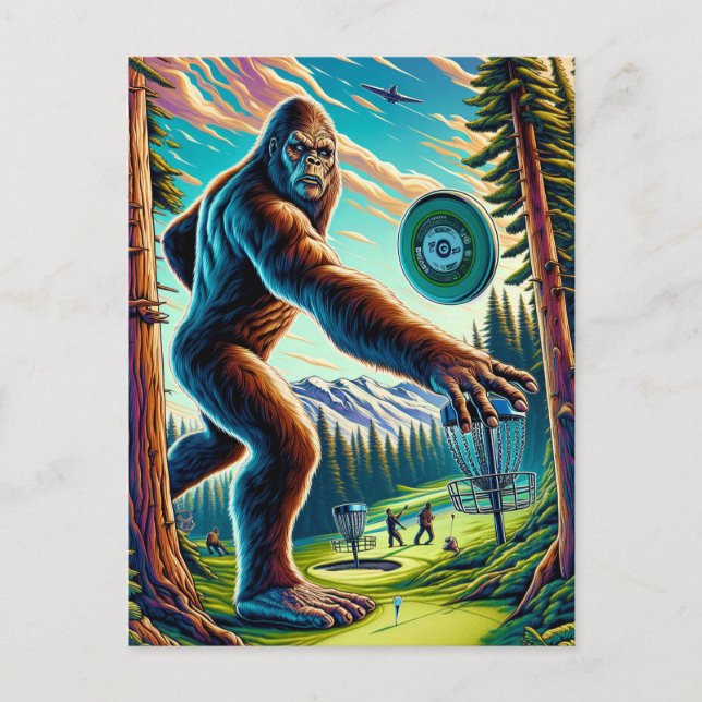 Postal El Bigfoot del Disk Golf en los bosques (Anverso)