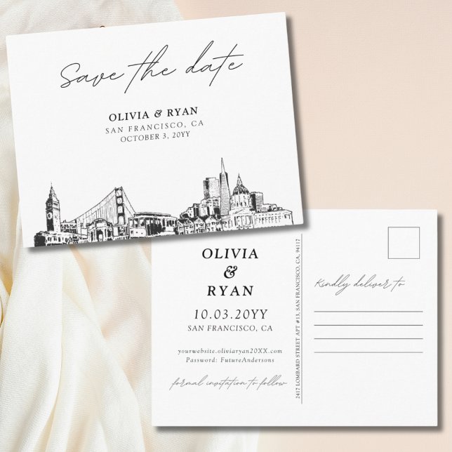 Postal El Boda elegante de San Francisco salva la fecha (San Francisco Save the Date postcard)
