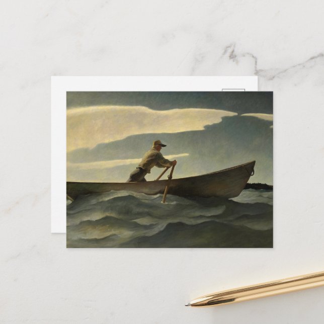 Postal El bogavante, el Doryman de N. C. Wyeth (Anverso/Reverso In Situ)