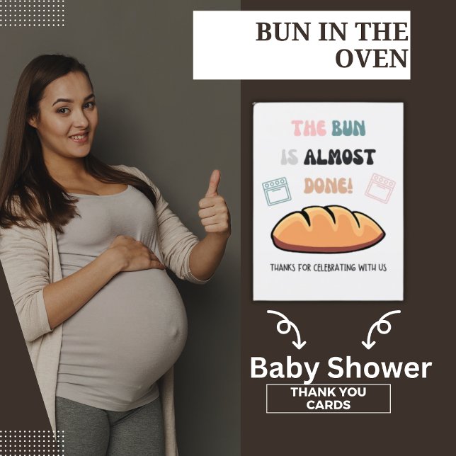 Postal El bollo está casi listo Baby Shower Gracias (The Bun Is Almost Done Baby Shower Thank You Postcards)