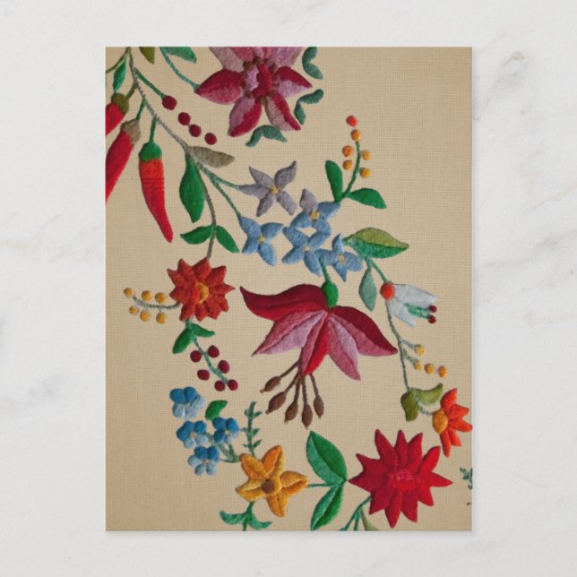 Postal El bordado de flor folkart en el aspecto de linea (Anverso)