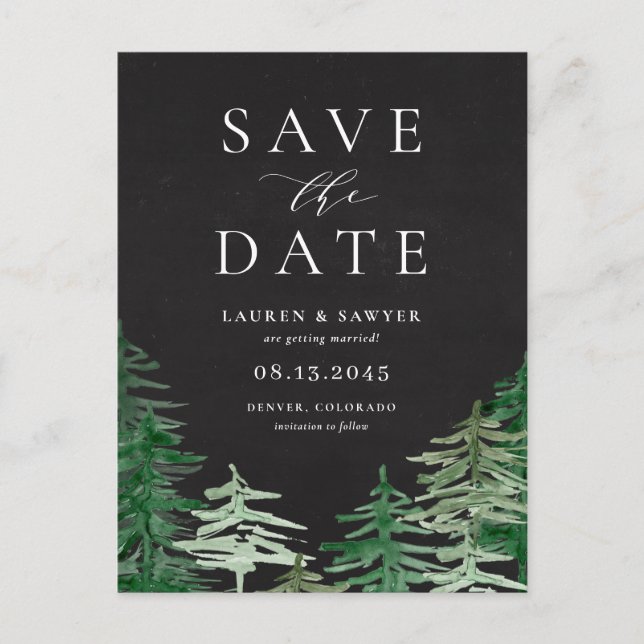 Postal El bosque de Chalkboard Woodland Save the Date (Anverso)