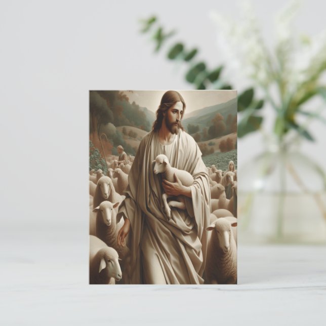 Postal El Buen Pastor Sostenía Un Cordero (Anverso de pie)