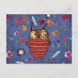Postal El búho sabio del jardín florido