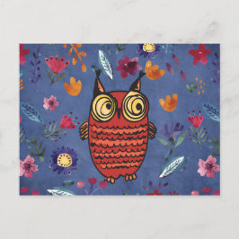 Postal El búho sabio del jardín florido