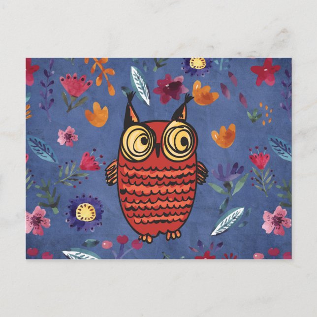 Postal El búho sabio del jardín florido (Anverso)