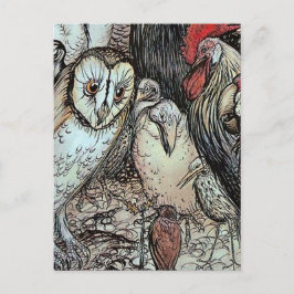 Postal "El búho y los pájaros" de Arthur Rackham