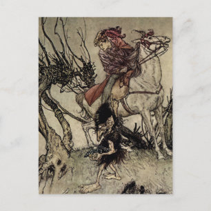 Postal “El caballero y el gnomo” de Arthur Rackham