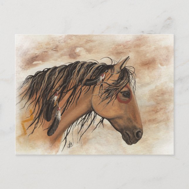 Postal El caballo nativo americano Mustang ArT por BiHrLe (Anverso)