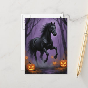 Postal El Caballo Negro en el Bosque de Halloween