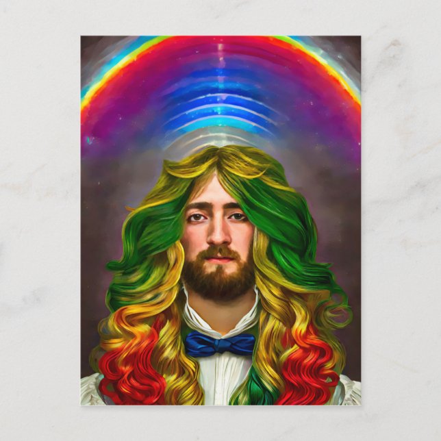 Postal El cabello arcoiris hombre de amor Fantasía arte L (Anverso)