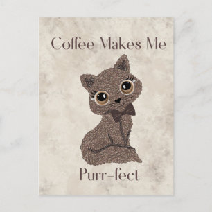 Postal El café me hace perfecto-Grano de café-Gato-