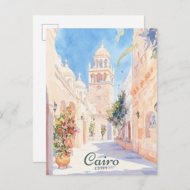 Postal El Cairo Egipto Gouache Paint Ilustracion Travel (Anverso / Reverso)