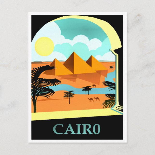 Postal El Cairo, Egipto, poster de viajes vintage (Anverso)