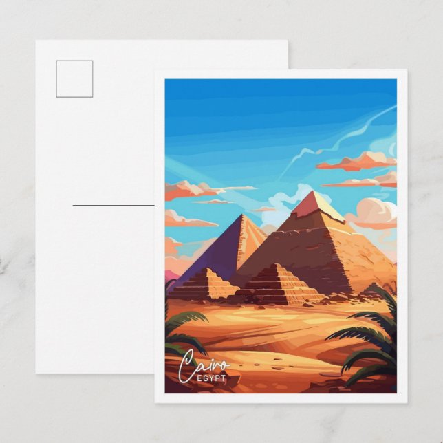 Postal El Cairo ilustracion de viaje de Egipto (Anverso / Reverso)