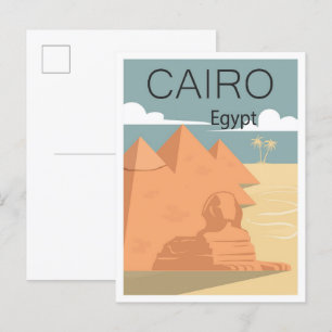 Postal El Cairo Ilustracion de viajes de arte añejo