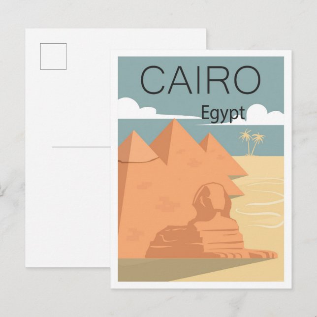 Postal El Cairo Ilustracion de viajes de arte añejo (Anverso / Reverso)
