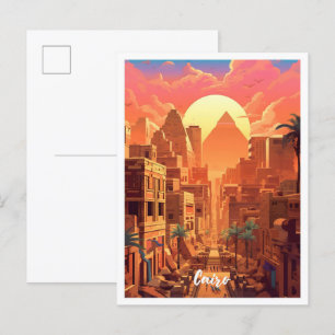 Postal El Cairo Ilustracion de viajes de arte añejo