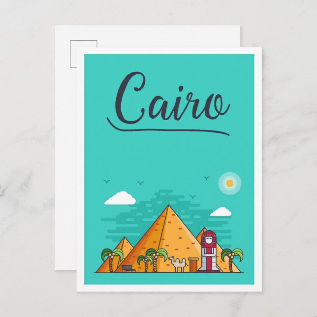 Postal El Cairo: Ilustracion de viajes de arte en Egipto (Anverso / Reverso)
